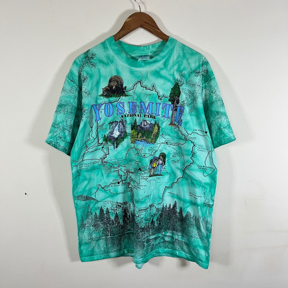 Vintage 90s Yosemite National Park Ice Dye All Over Map Graphic Gorpcore XL